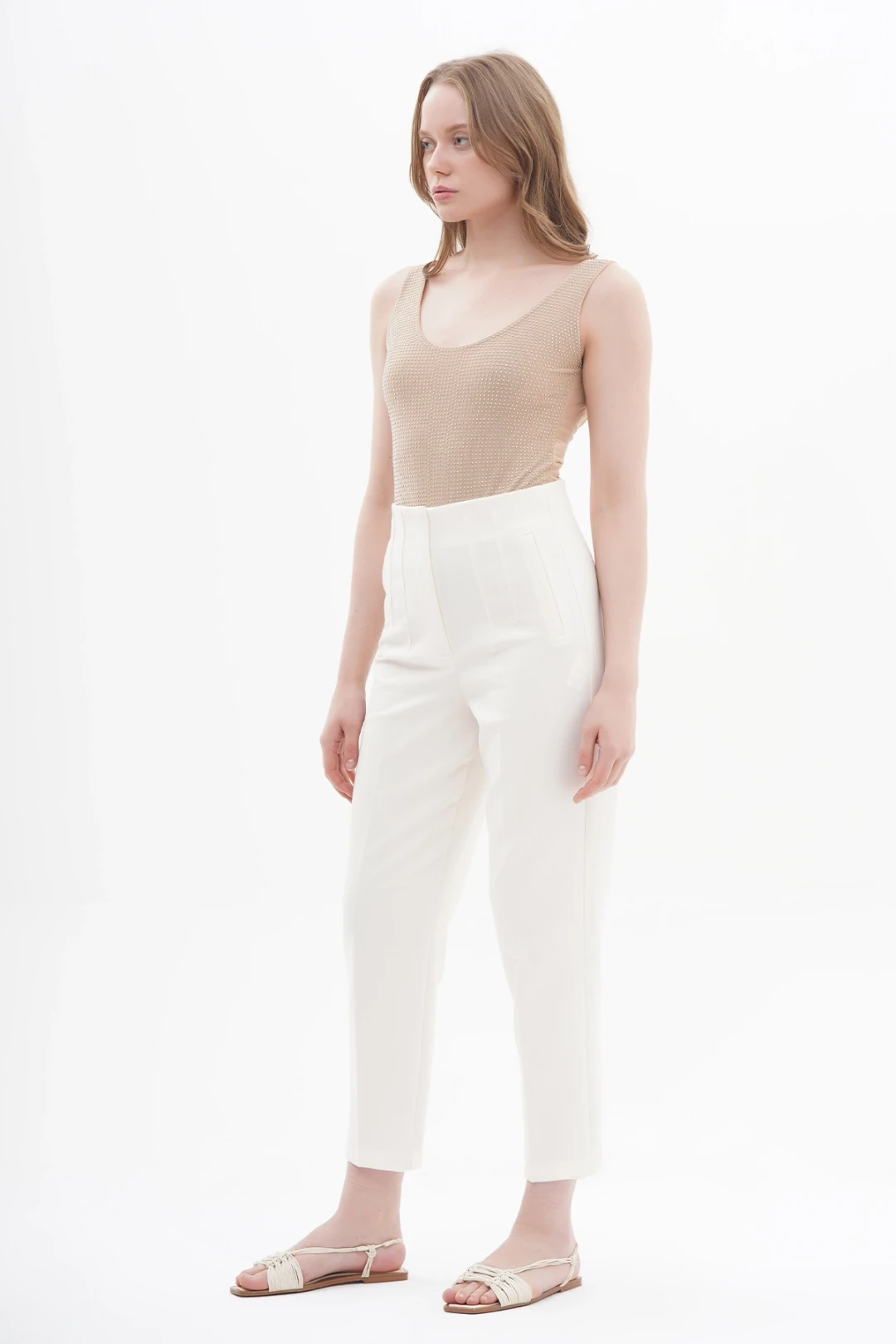 Full Taşlı Şeffaf Tasarım Kolsuz Çıtçıtlı Atlet